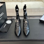 CC Ankle Boots Black Chain Wool And Lambskin