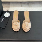mule sandal flower high heel 80 beige suede