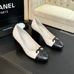 ballet flat with high heel 7cm white black quilted lambskin