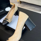 ballet flat with high heel 7cm beige black quilted lambskin