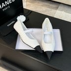mary jane 35 pointed toe white tweed black grosgrain