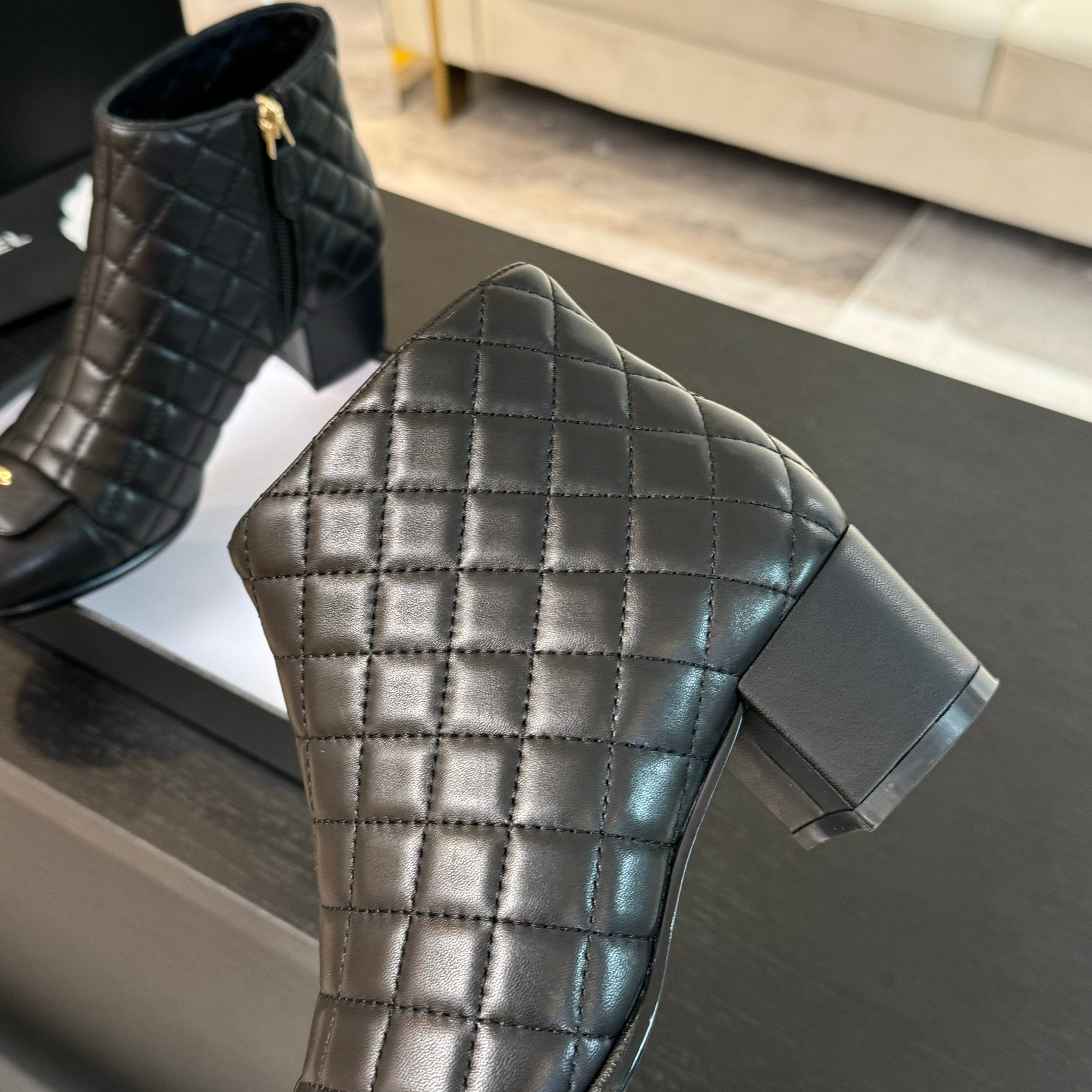 CC Ankle Boots 50mm Black Quilted Lambskin