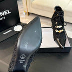 CC Ankle Boots Black Beaded Tweed Fabric And Lambskin