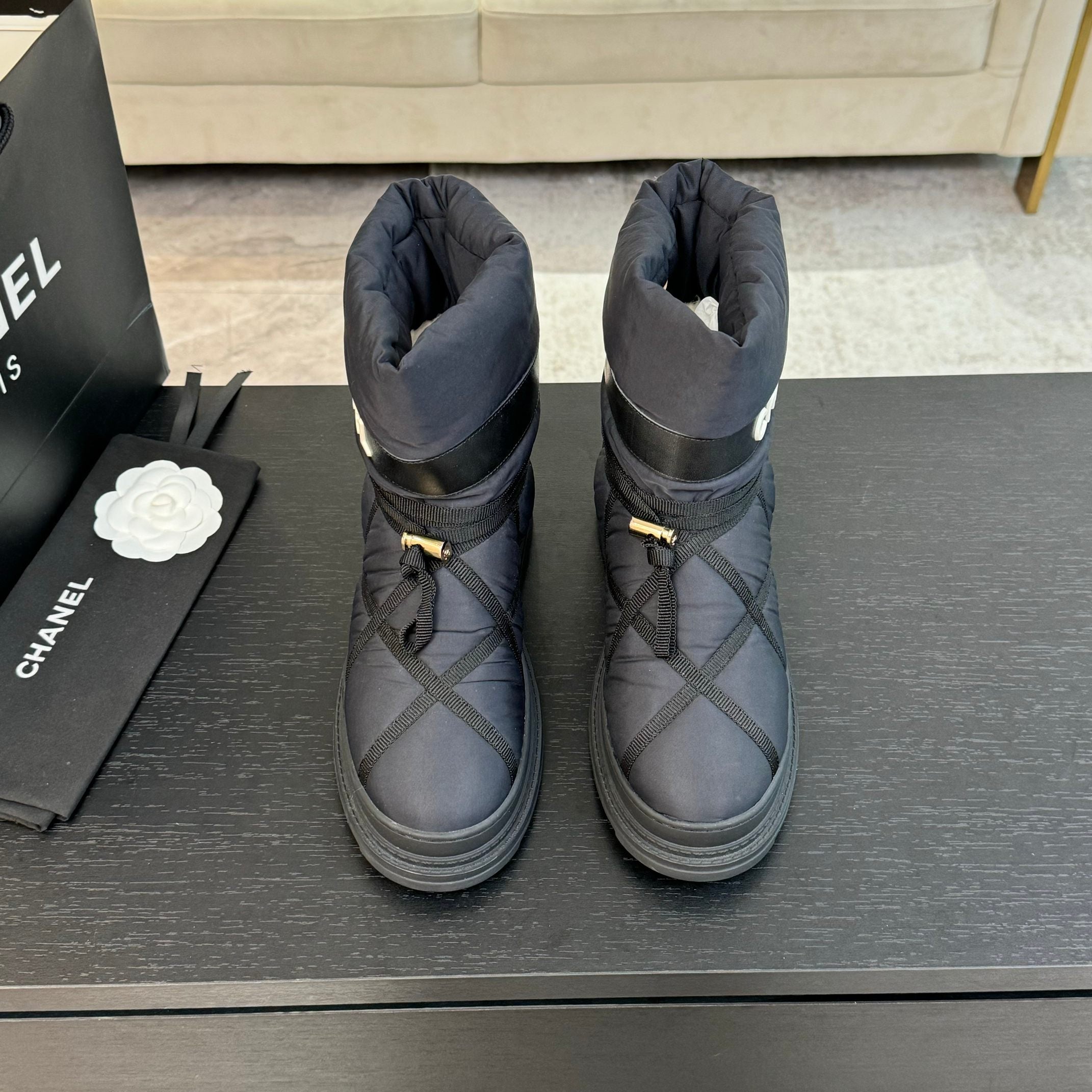 CC Ankle Boots Grey Mix Black Wind Cloth Quilted