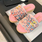 CC Slippers Pink Mix Blue Red Wool And Calfskin