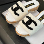 CC Slippers White Wool And Calfskin