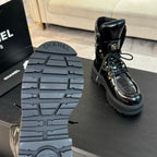 CC Short Boots Glossy Black Quilted Cowhide