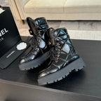 CC Short Boots Glossy Black Quilted Cowhide