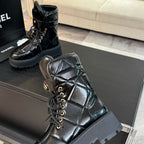 CC Short Boots Glossy Black Quilted Cowhide