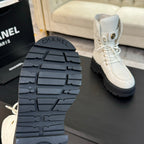 CC Short Boots White Quilted Cowhide