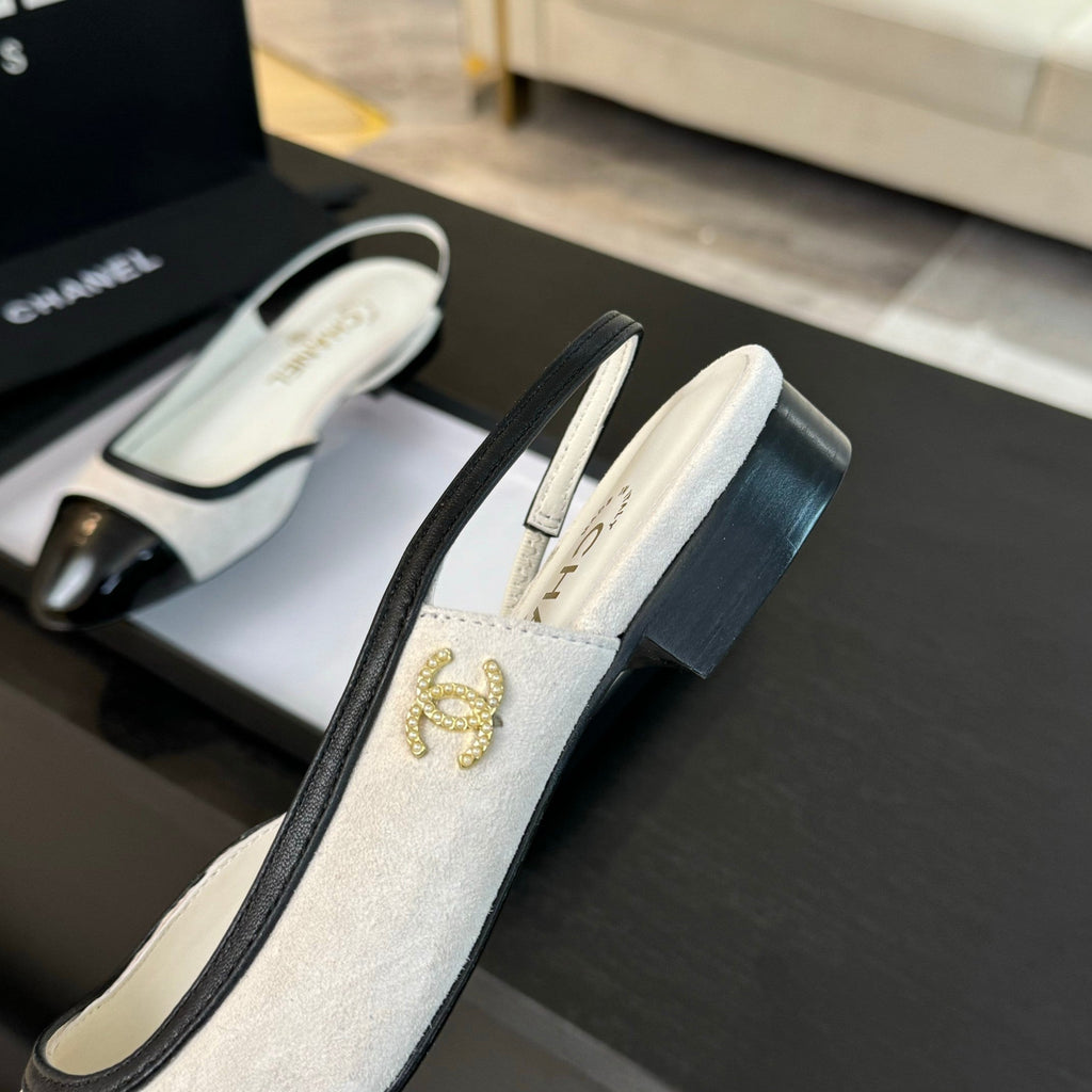 CC Slingback White Black Suede