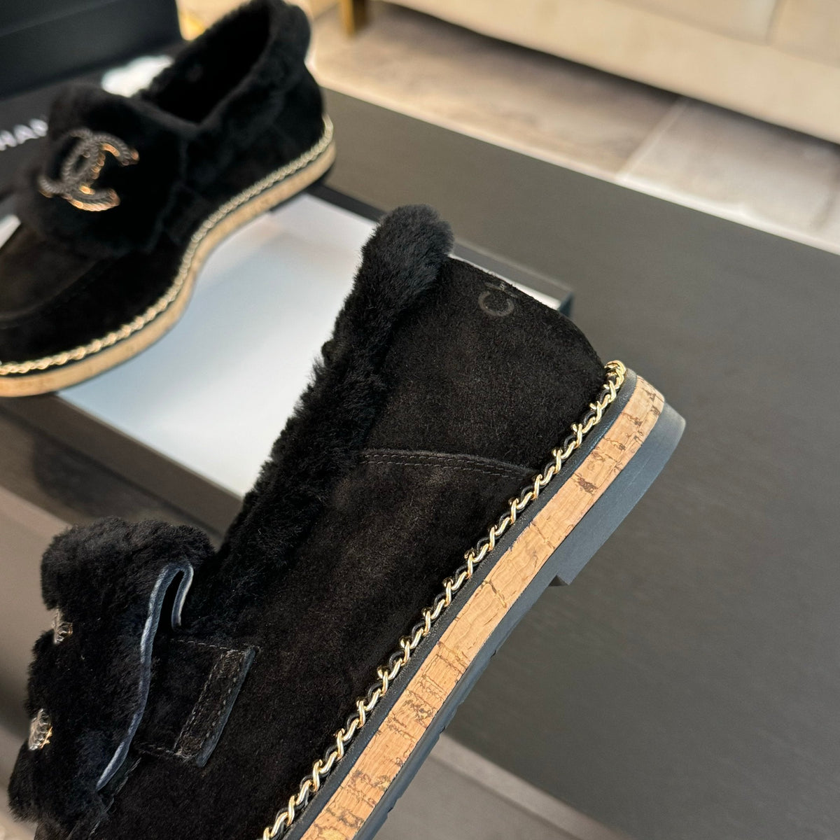 CC Moccasins Black Suede And Fleece