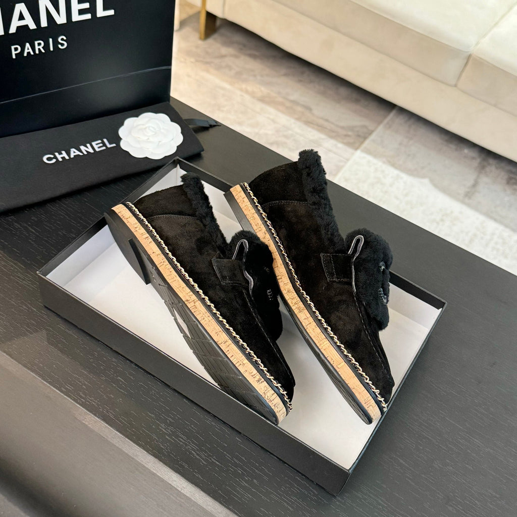 CC Moccasins Black Suede And Fleece