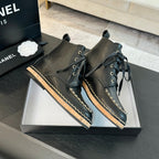 CC Ankle Boots Black With Chain Calfskin