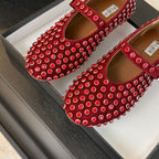 Alaia Strass Ballet Flats In Red Suede Stone 935189