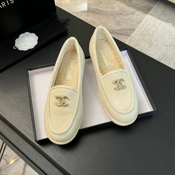 CC Moccasins White Suede And Wool