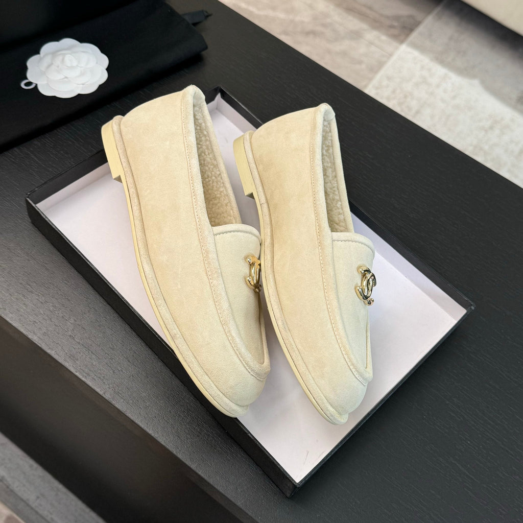 CC Moccasins White Suede And Wool