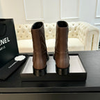 CC Ankle Boots 30mm Earth Brown Calfskin Quilted