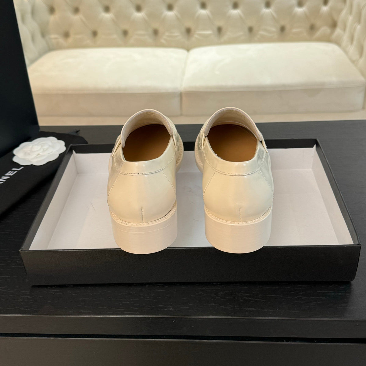 CC Moccasins Glossy White Cowhide