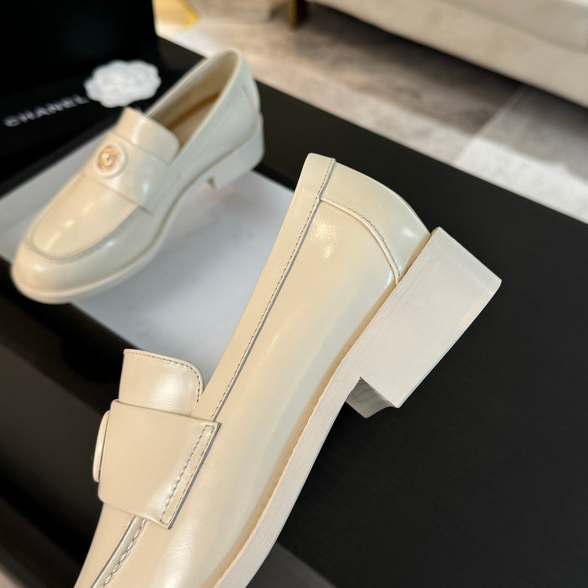 CC Moccasins Glossy White Cowhide