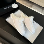 CC Mule White Calfskin Lamb Wool