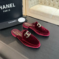 CC Mule Dark Red Velvet Double C Diamond