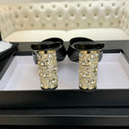 T-STRAP PEARL HEEL 85 MM SANDALS IN BLACK LAMBSKIN MULE