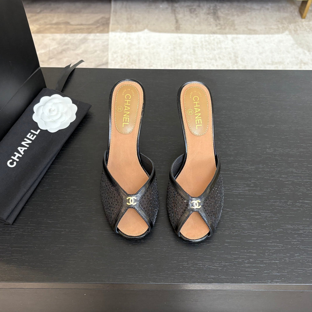 CC 26s Sandal 7cm Black Mesh Lambskin 700612