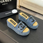 CC 25C Platform Slide Sandals Navy Blue Fabric 213158
