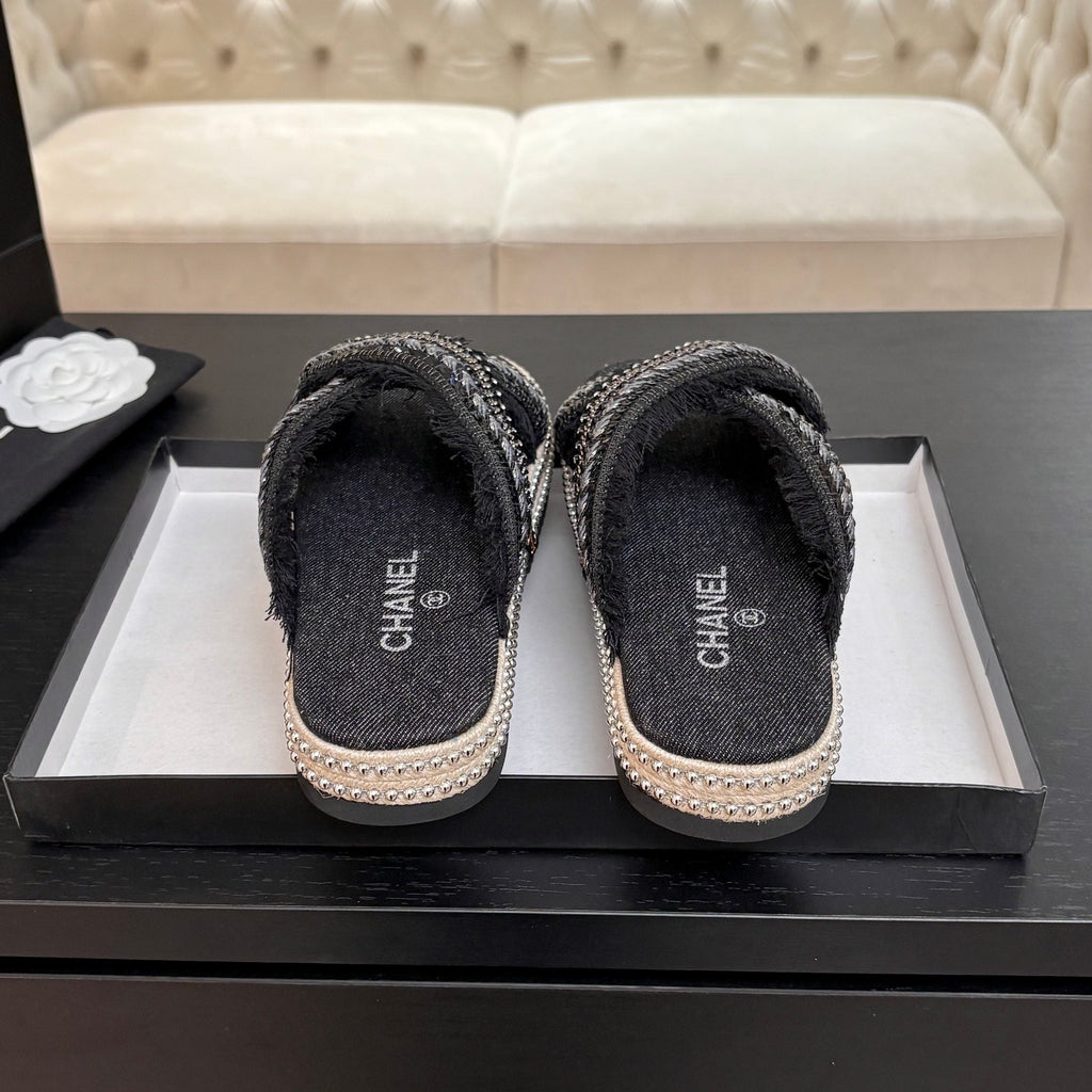 CC 25C Thick-Soled Slipper In Black Denim Space blue Fabric 213231