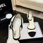 CC 25S Slingback 85mm White Calfskin Black Grosgrain