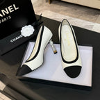 CC 25S Pump 85mm White Calfskin Black Grosgrain