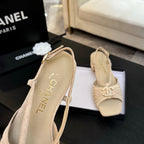 CC 25S Sandal Heel 50mm Beige Suede Kidskin Pearl Logo