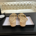 CC 25S Sandal Heel 50mm Beige Suede Kidskin Pearl Logo