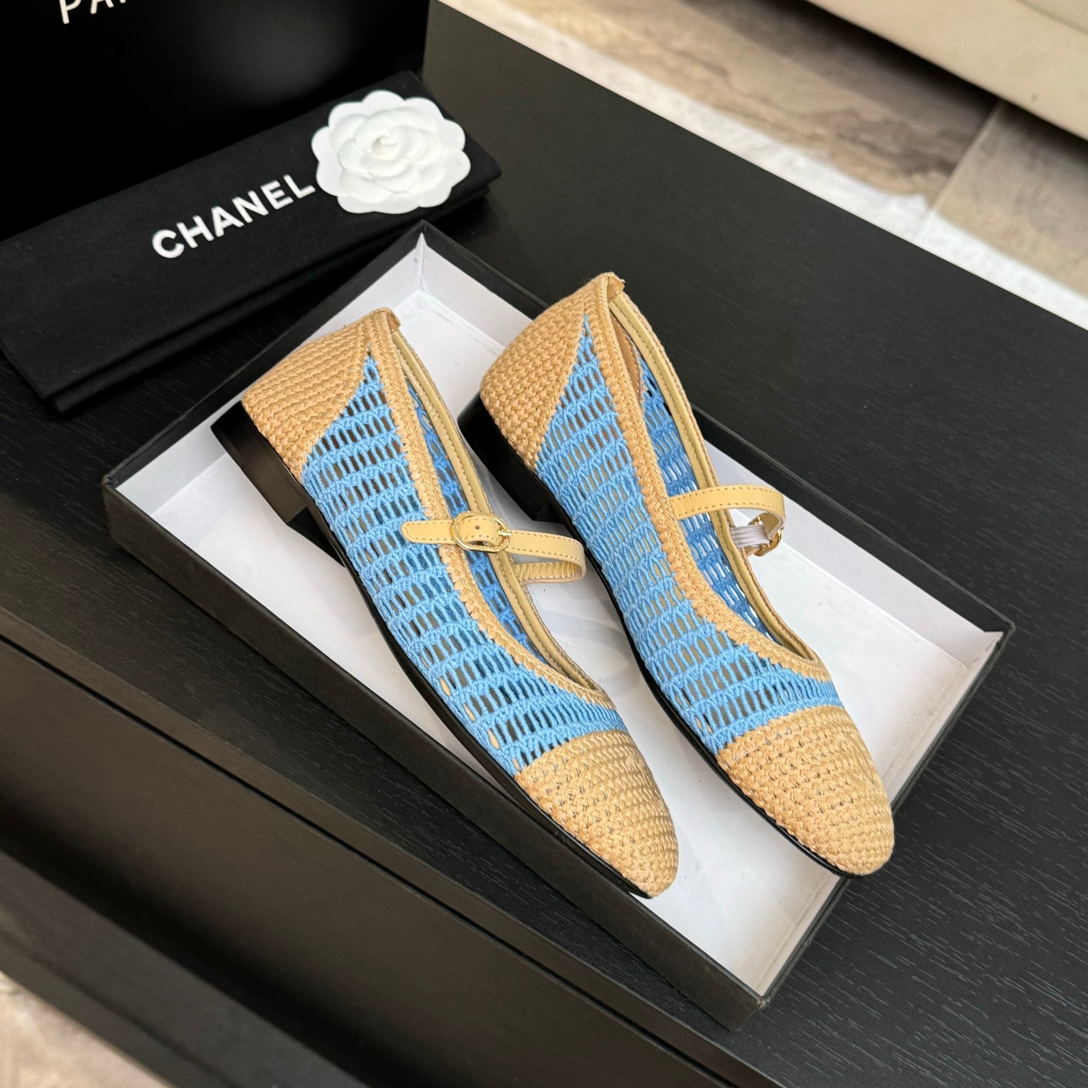 CC 25P Mary Jane 15mm Beige Blue Raffia 373782