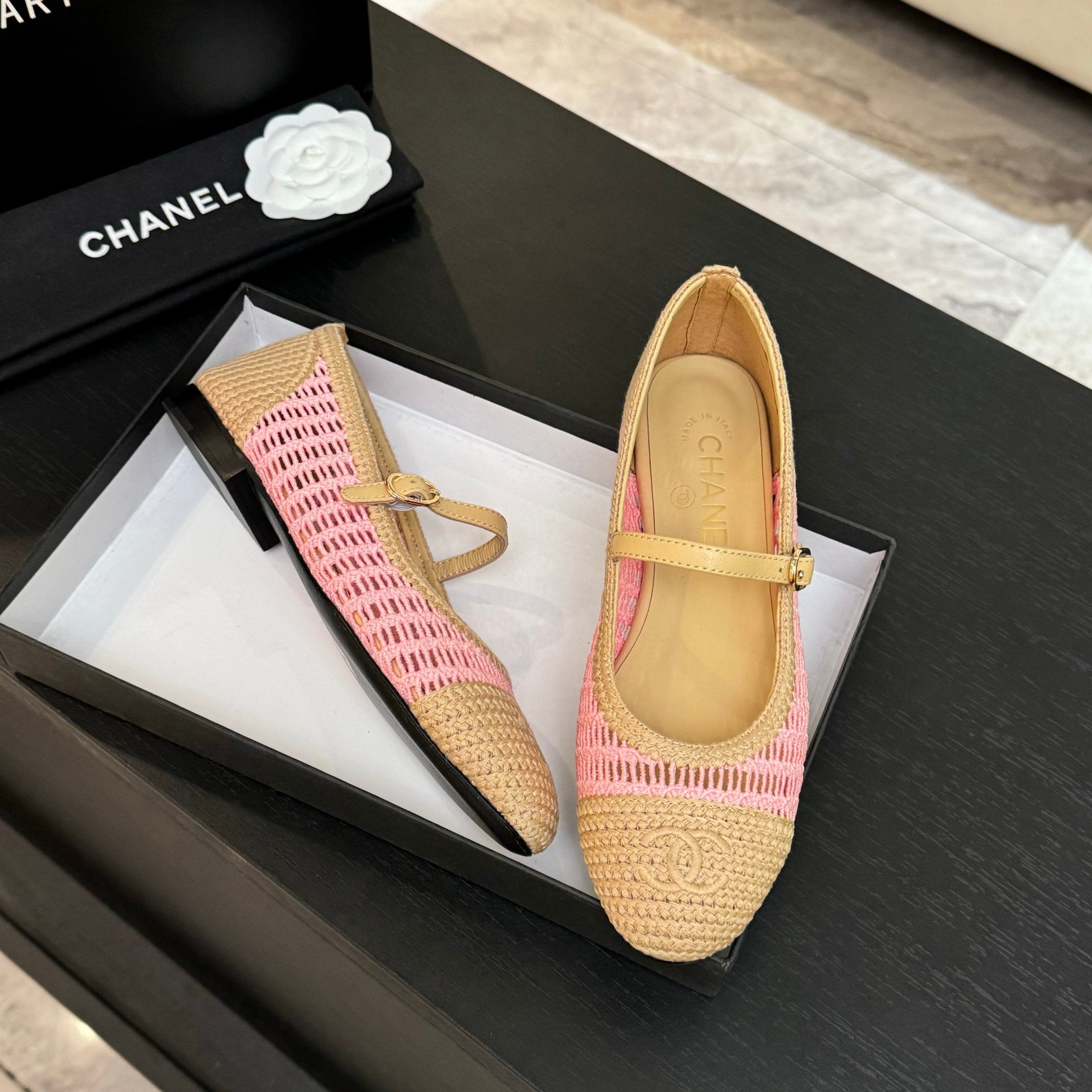 CC 25P Mary Jane 15mm Beige Pink Raffia 373784