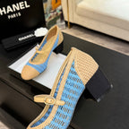 CC 25P Mary Jane 50mm Beige Blue Raffia 373789