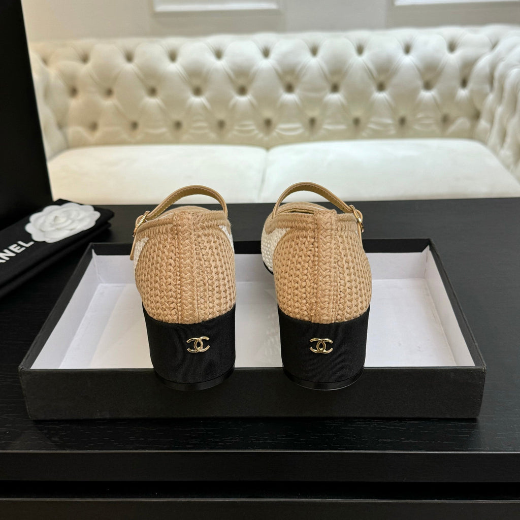 CC 25P Mary Jane 50mm Beige White Raffia 373790