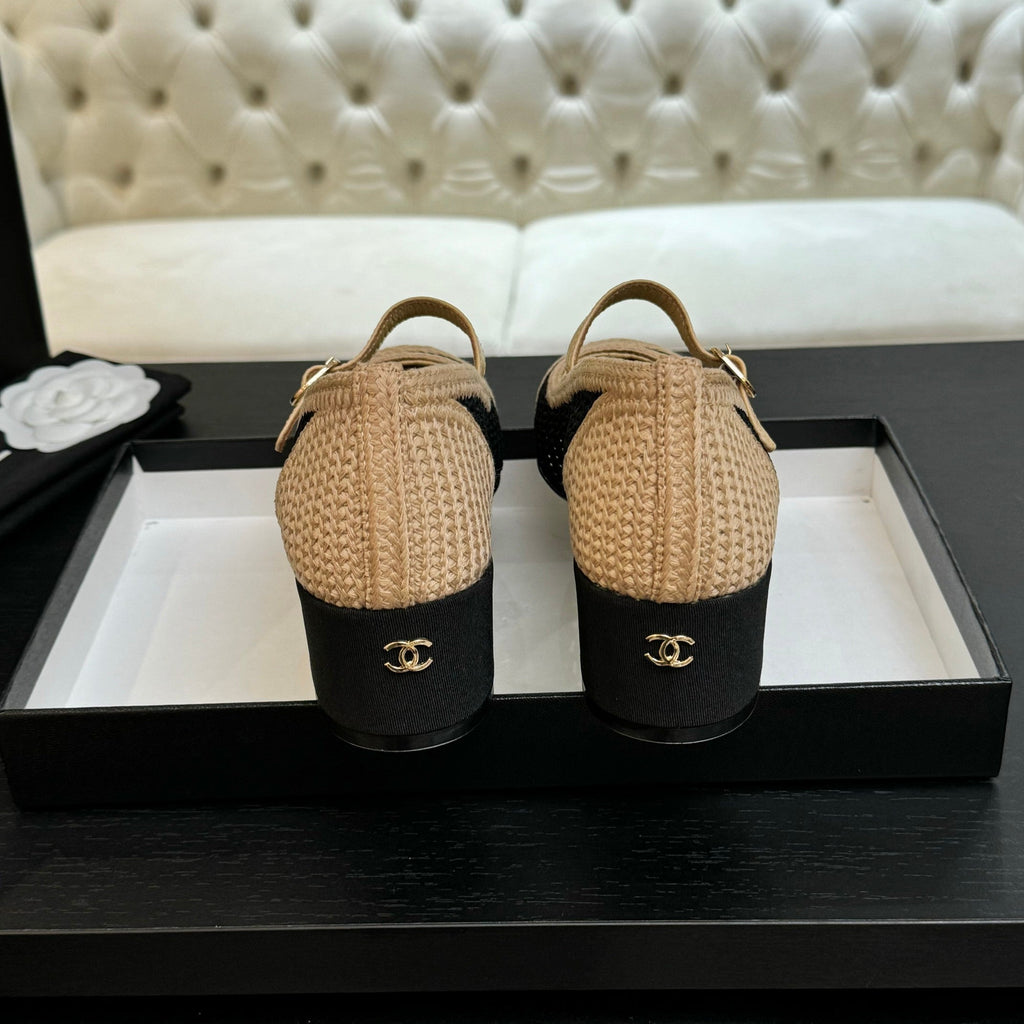 CC 25P Mary Jane 50mm Beige Black Raffia 373791