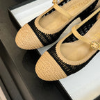 CC 25P Mary Jane 50mm Beige Black Raffia 373791