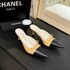 CC 26s Métiers d'Art Pointed-Toe Mule Beige Black Sheepskin 700618