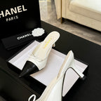 CC 26s Métiers d'Art Pointed-Toe Mule White Black Sheepskin 700619