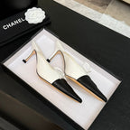 CC 26s Métiers d'Art Pointed-Toe Mule White Black Sheepskin 700619