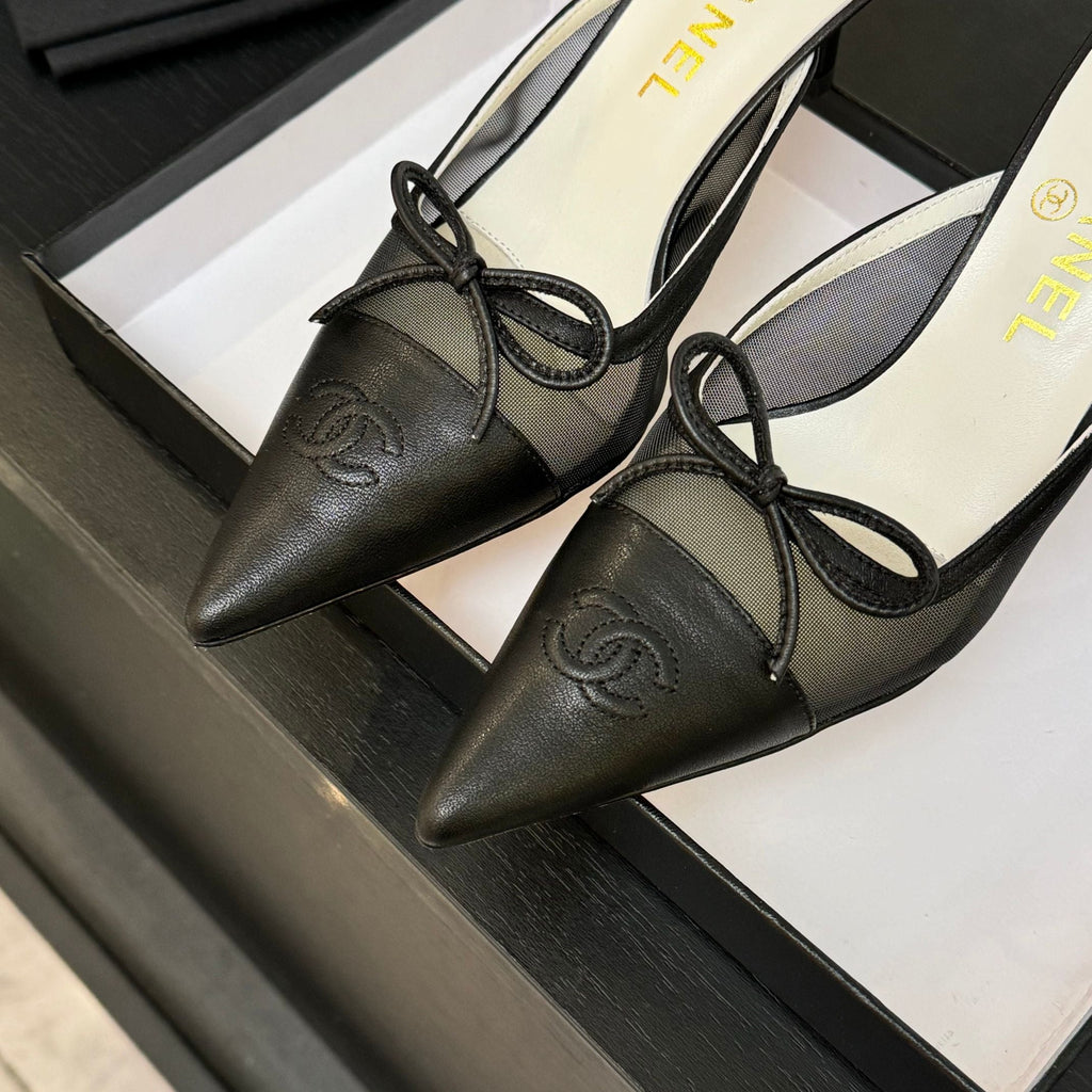 CC 26s Métiers d'Art Pointed-Toe Mule Black Mesh Sheepskin 700621