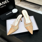 CC 26s Métiers d'Art Pointed-Toe Mule Beige Mesh Sheepskin 700622