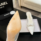 CC 26s Métiers d'Art Pointed-Toe Mule White Mesh Sheepskin 700623