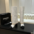 CC 25B High Boots White Lace With Chain Black Grosgrain 373805