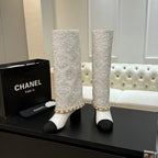 CC 25B High Boots White Lace With Chain Black Grosgrain 373805