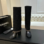 CC 25B High Boots Black Lace With Chain And Grosgrain 373806