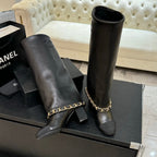 CC 25B High Boots Black Sheepskin With Chain Black Grosgrain 373810